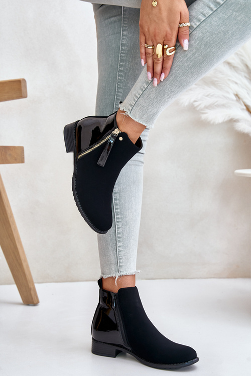 Zateplené boty na plochém podpatku s nízkým svrškem černé Zinariella