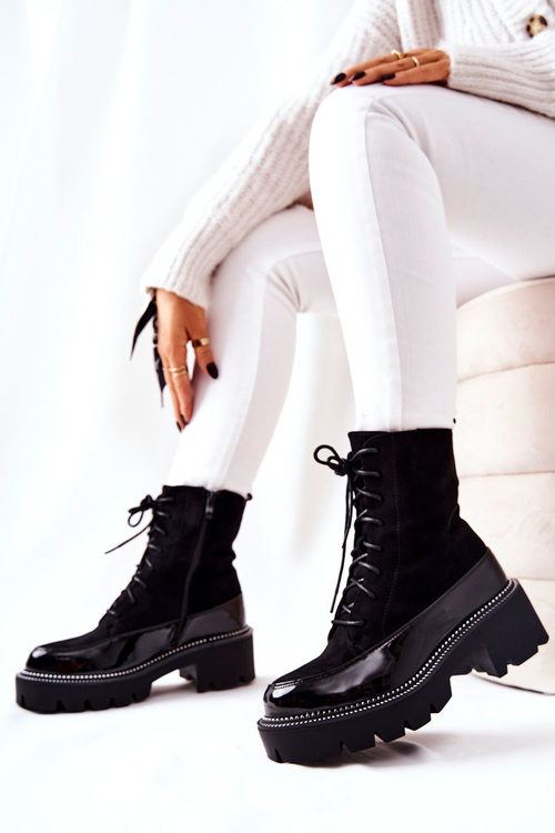 Vysoké kožené boty na zip Černé Solutia