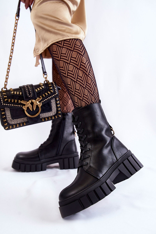 Kožené izolované topánky na čiernej platforme Telis