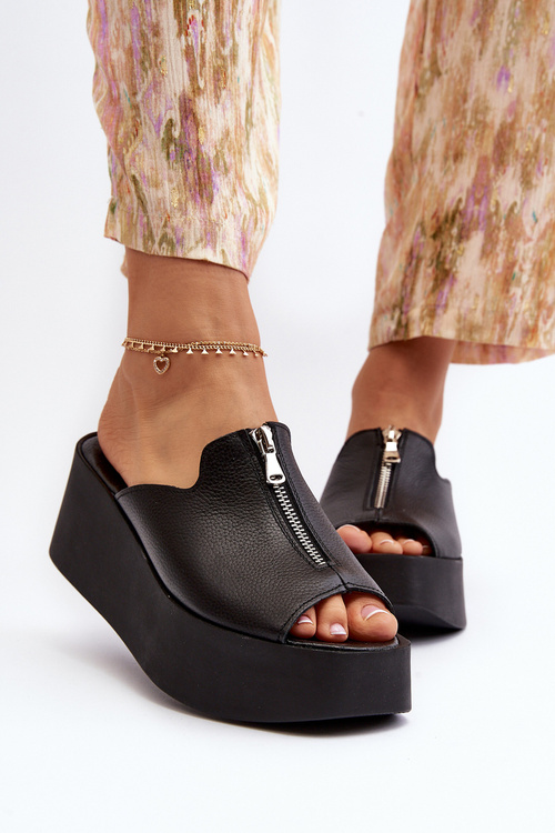 Zazoo 2916 Dámske papuče na masívnej platforme so zipsom Čierne