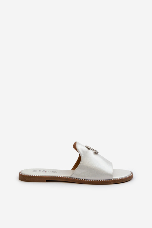 Elegantné Dámske Lesklé Papuče S Ozdobou S.Barski KV27-050 Strieborné