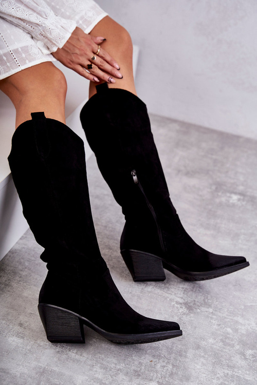 semišové kovbojské boty Černá Casey