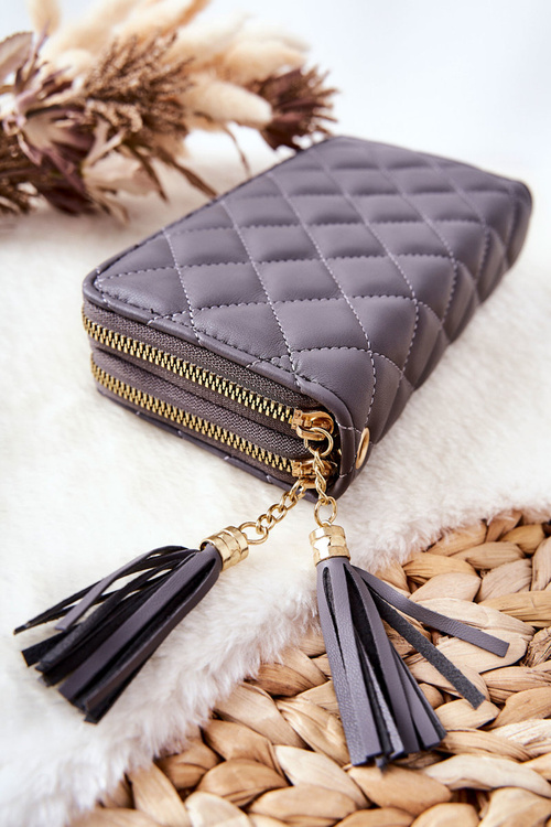 Velká Prošívaná Peněženka Se Zipy Šedý