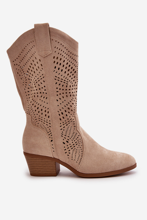 Dámské vysoké semišové kovbojské boty Béžová Turner