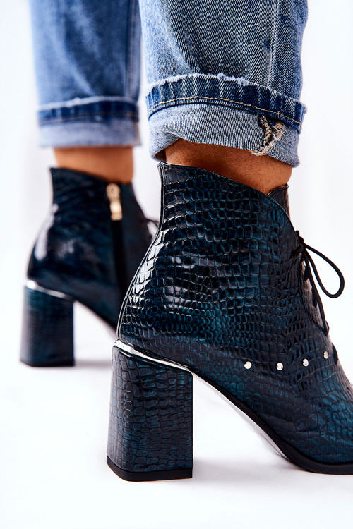 Dámské Kožené Boty Na Podpatku Zelená Neliko