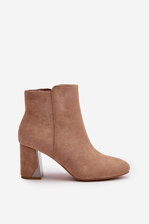 Zateplené boty na podpatku s zrcadlovým prvkem béžové Silvare