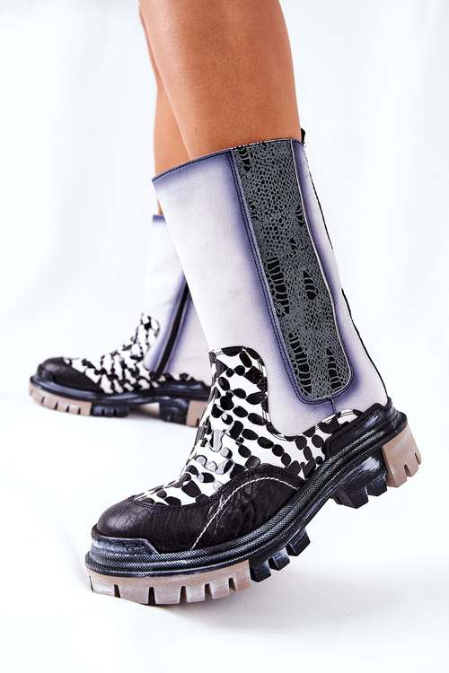 Vysoké Kožené Boty Maciejka černobílé 05141-11