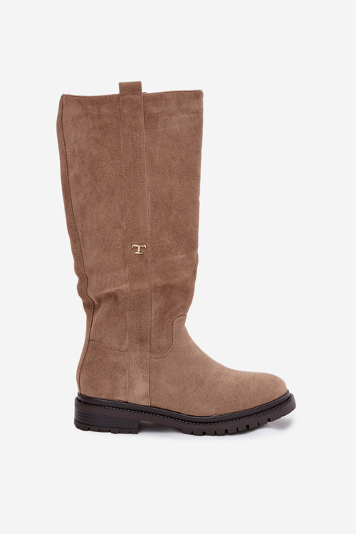 Dámske čižmy s podšívkou na plochej podrážke Eko semiš tmavohnedé Delyssa