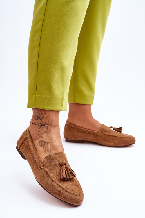 Semišové klasické mokasíny s třásněmi Hnědé Averil