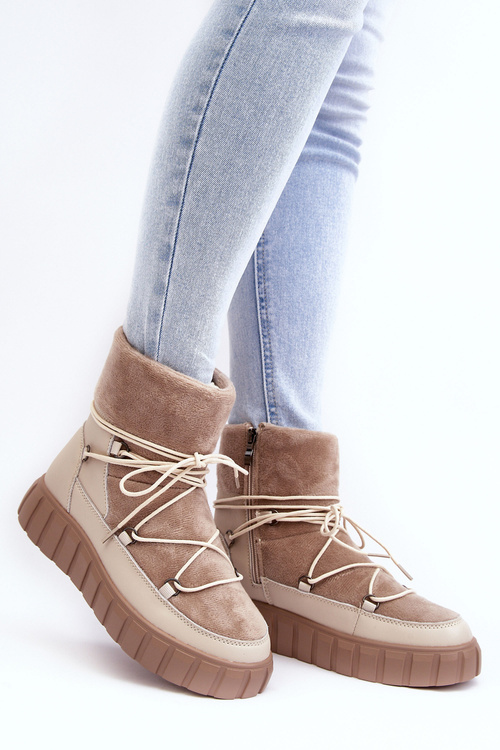 Kožené Sněhule Na Platformě Botky Bežové Maxava