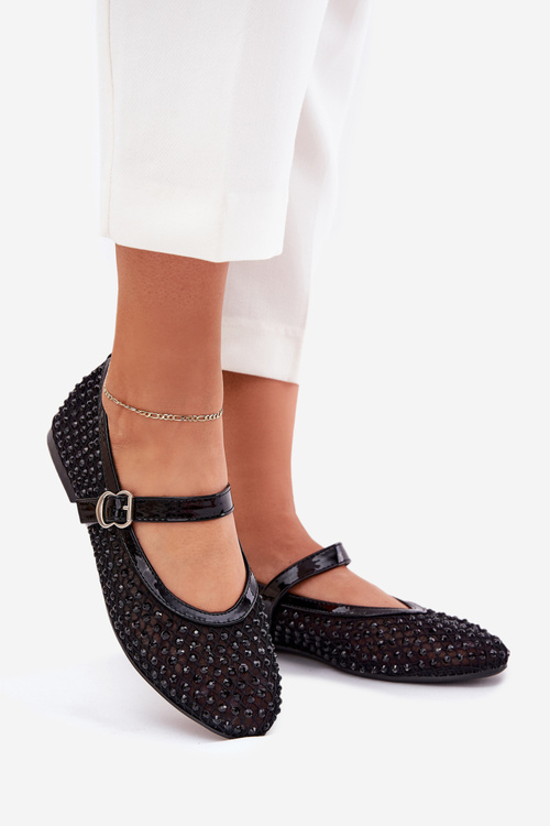 Zdobené Dámske Baleríny S Pásikom A Prackou Čierne Avirae
