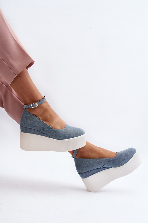 Dámské džínové espadrilky na podpatku modré Malla