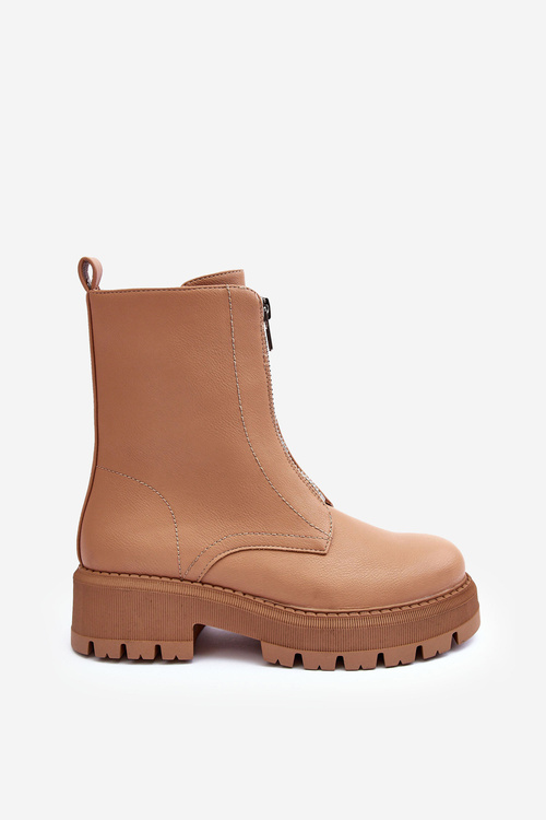 Kůže Baleríny Na Ploché Podpatku Se Zipem Camel Vimal