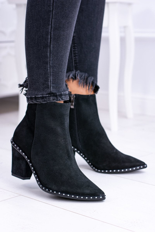 Kožené semišové černé dámské kotníkové boty se zipem Sonoma