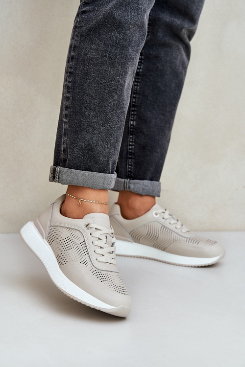 Kožené Sportovní Boty Tenisky Dámské S.Barski LR51-551 Béžové