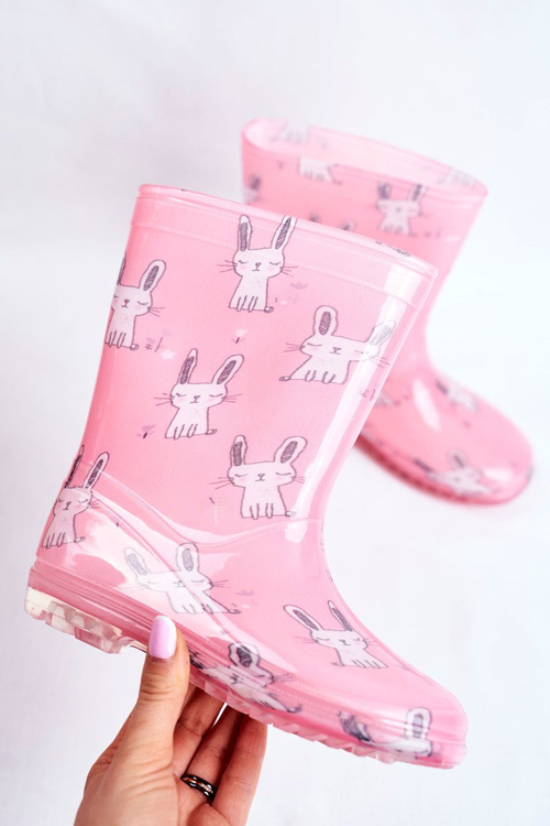 Detské gumové galoshes ružové zajačiky