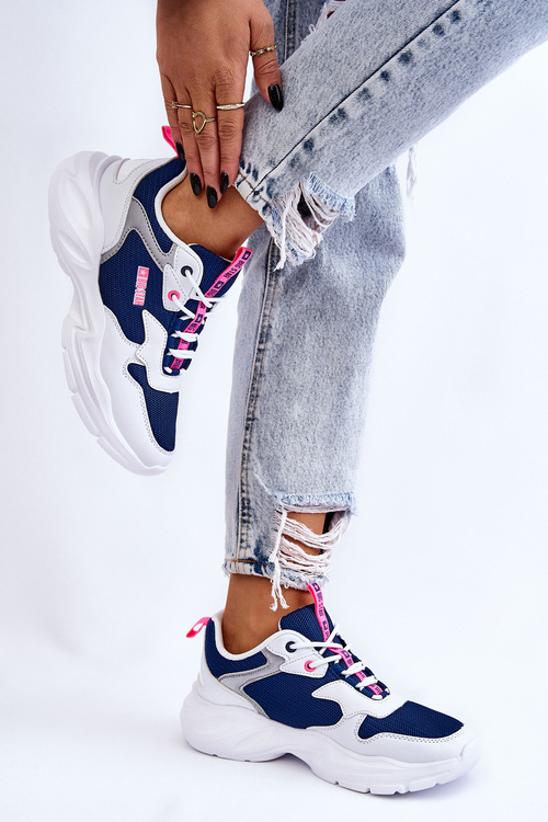 Dámske ľahké športové topánky Big Star LL274376 Biela a námornícka modrá