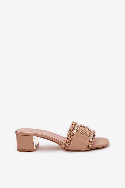 Dámské Sandály Na Podpatku S Ozdobným Detalem Tmavě Béžové Julinemi