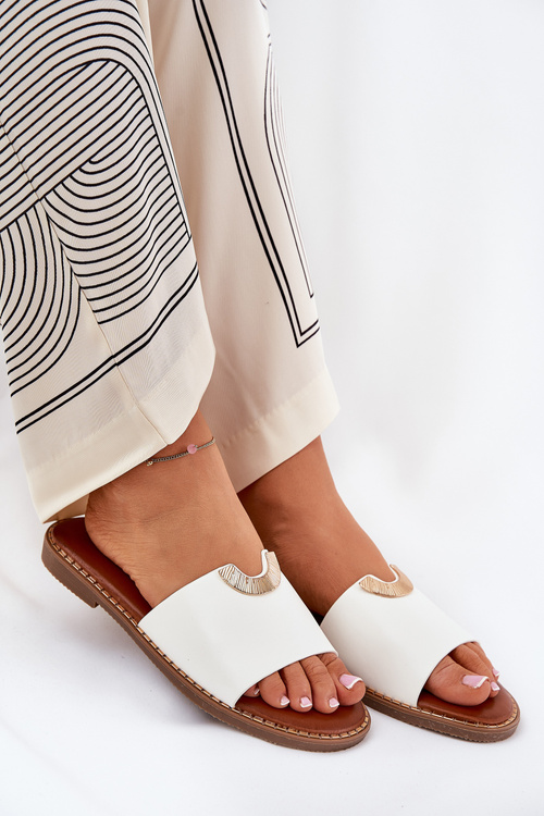 Dámské Pantofle Eko Kůže S Ozdobnými Detaily Bílé Mevith