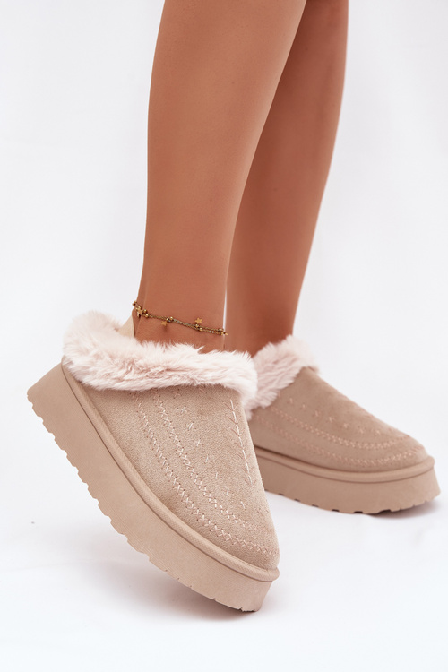 Dámské sněhule na platformě s kožešinkou a prošitími světle béžové Arelina