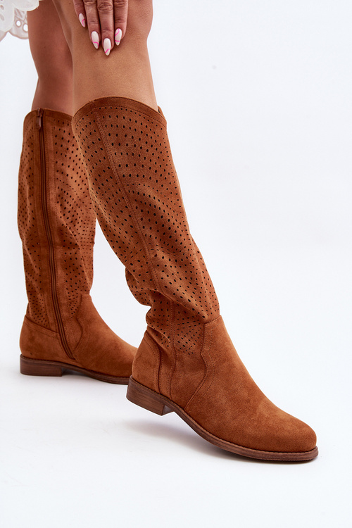 S.Barski HY66-150 Průhledné kotníkové boty na ploché podrážce Camel