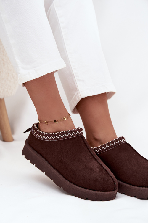 Nízké dámské sněhule s výšivkou čokoládové Juvielle