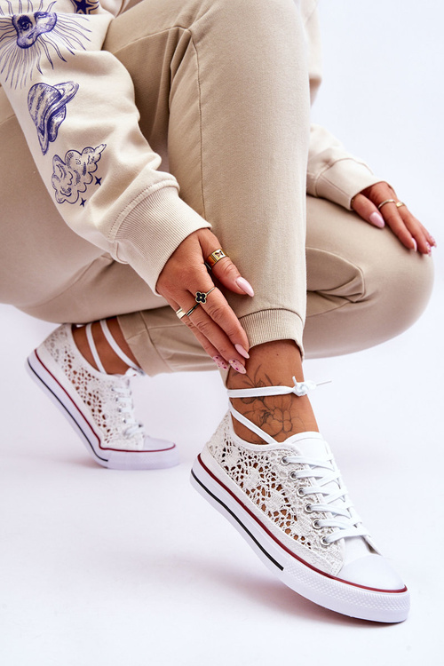 Dámske čipkované látky fergo biele tenisky