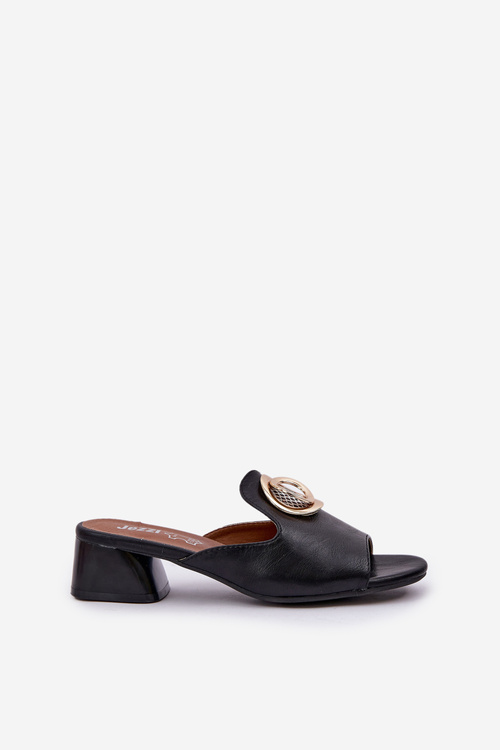 Elegantní Dámské Pantofle Na Nízkém Podpatku S Ozdobou Černé Feledis