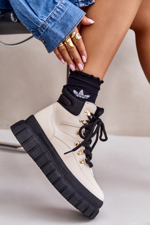 Dámske Zateplené Čižmy Na Platforme Béžové Jelenia