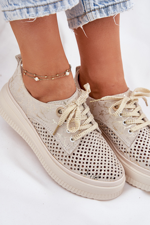 Semišové Dámké Polobotky Na Platformě Artiker 56C2108 Béžovo-Zlaté