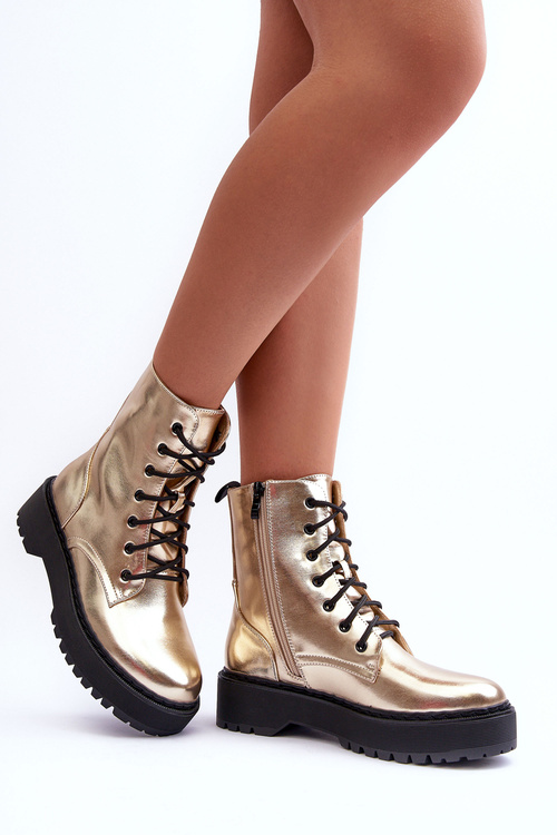 Kožené Metalické Botky Workery Zlaté Teflorna