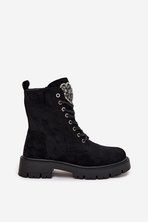 Pracovné Čižmy S Bižutérne Dekorácie Zateplené Eko Semišové Čierne Miryssa