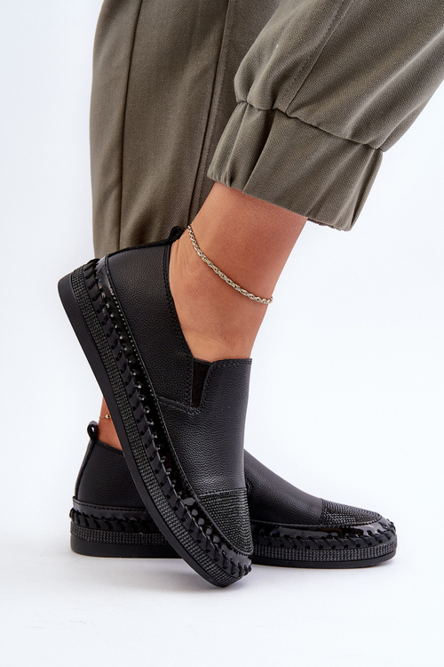 Dámské kožené polobotky na platformě černé D&A LR370