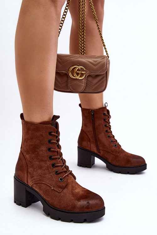 Dámske Čižmy Na Šnurovanie Na Podpätku Hnedé Lunielle