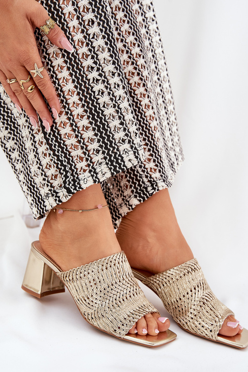 Dámske Šľapky S Pletením Na Opätku Zlate Ciariloria