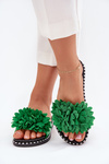 Dámské sandály zdobené květinami zelené Cellanen