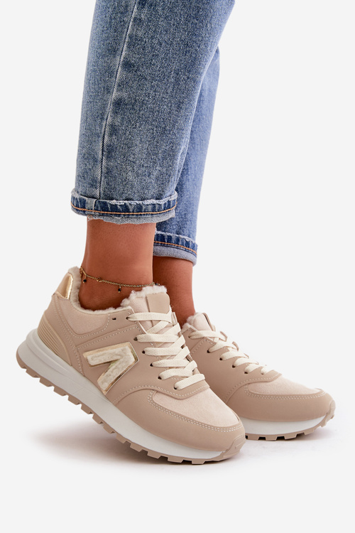 Tenisky Sportovní Obuv Dámská Zateplená S Kožichem Béžová Ciamara