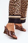 Lakované dámske sandále na klinu leopardie hnedé Nelithin