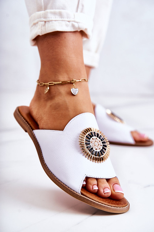 Kožené módní pantofle Lewski Boty 3132/O Bíle