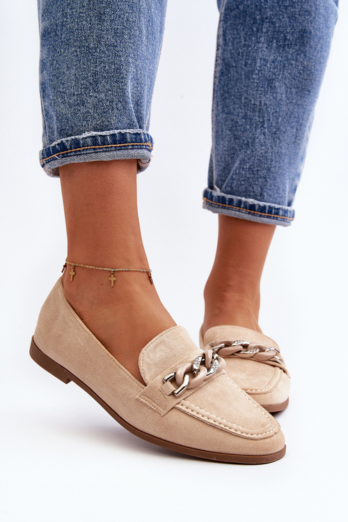 Dámske mokasíny s reťazom béžové Ambrise