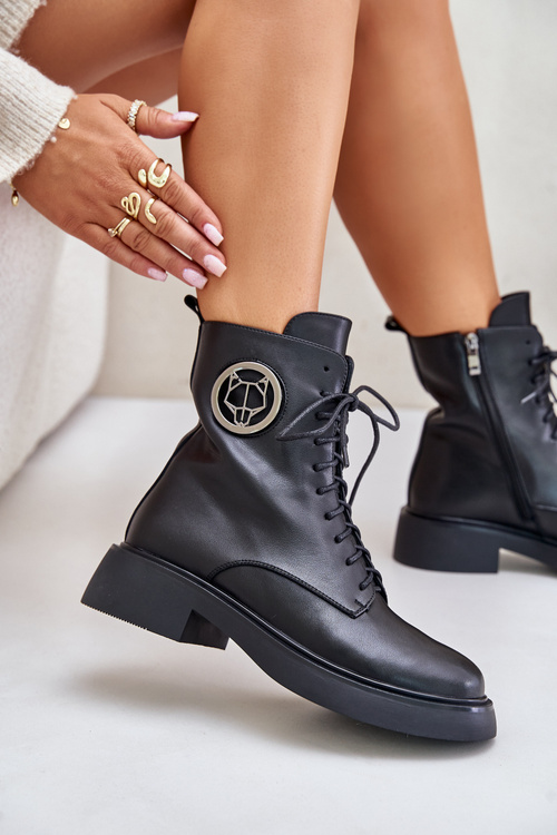 Kožené botky worker s teplou podšívkou na zip černé Elosie