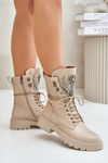 Eko Kožené Boty Workery Se Zdobením Zateplené D&A Bežové MR880-080