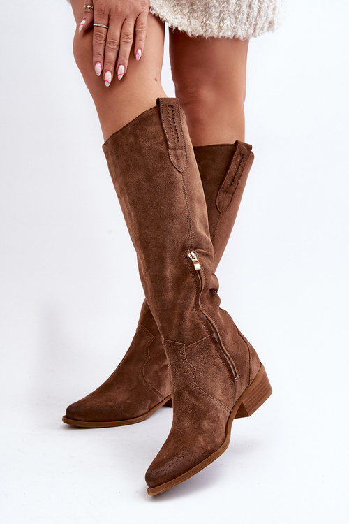 Zazoo 3427 Dámské Semišové Kozáky Kowbojky Hnědé