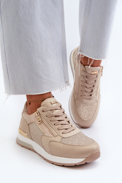 Dámske tenisky s flitrami a zipsom INBLU IN000365 Bežové