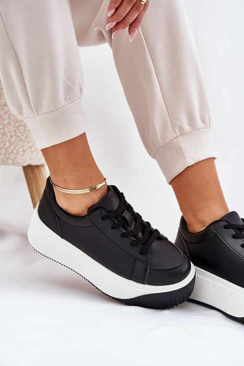 Tenisky Na Masivní Platformě Hladké Černé Tirvanis