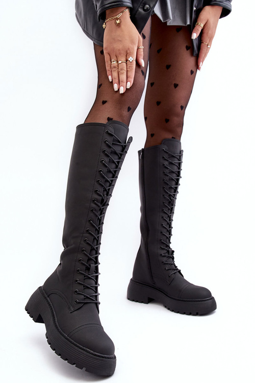 Glany Ocieplené Šněrovací Kozaky Před Kolenem Černé Bergdis