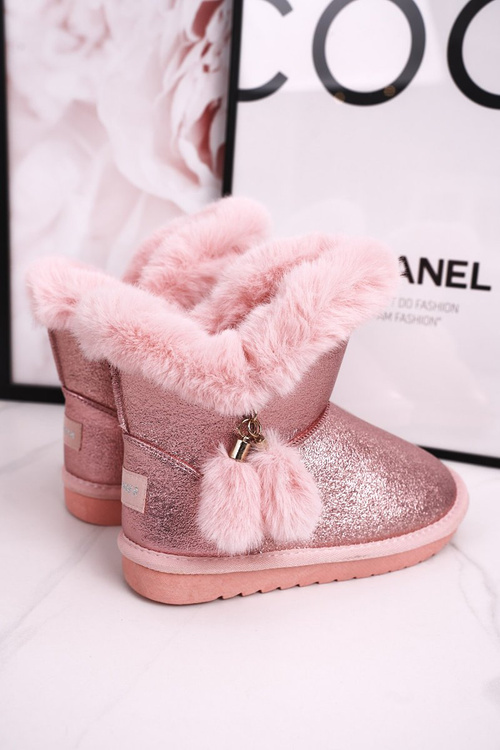 Dětské Teple Sněhule S Bambulkami Růžové Clara