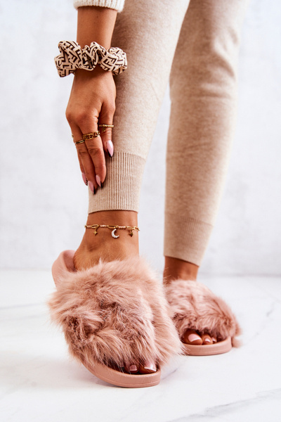 Pantofle s kožíškem Gumove špinavě Růžové Allyson