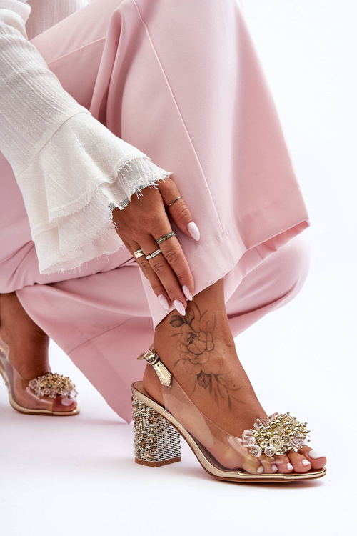 Průhledné stylové sandály na sloupku zlaté SBarski MR1037-19