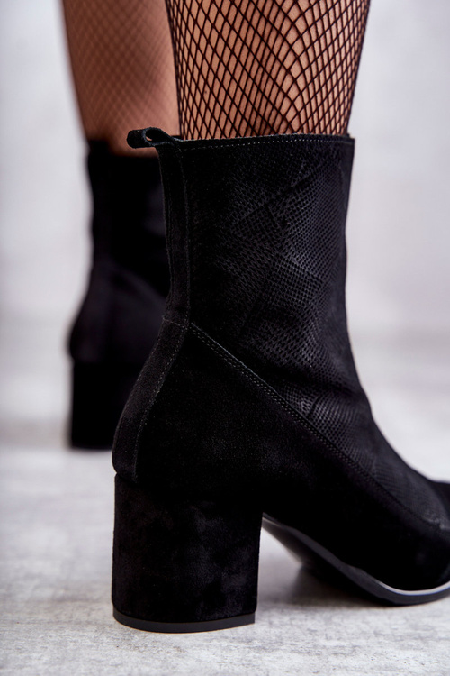 Dámské semišové kozačky na vysokém podpatku Nicole 2757 černe